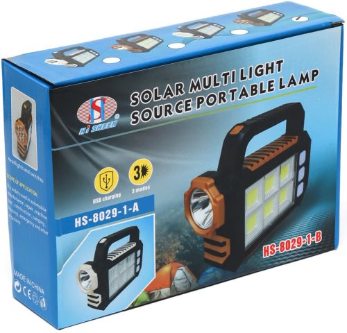 Ручний акумуляторний ліхтар з повербанком Solar Multilight HS-8029-1-B 3W портативний світлодіодний світлодіодний ліхтарик прожектор з сонячною панеллю USB