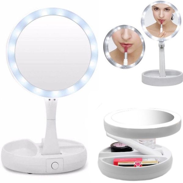 Настільне кругле Косметичне дзеркало з LED підсвічуванням My Fold Away для макіяжу, складне збільшувальне 10x дзеркало трансформер з органайзером