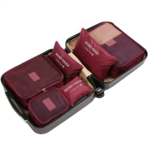 Набір дорожніх сумок органайзерів Secret Pouch 6 штук Бордові, чохли мішки для зберігання одягу у валізі, водонепроникні для подорожей laundry