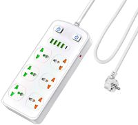 Мережевий фільтр Power Socket AR-CP05 2500W на 6 розеток 4 USB 1 Type-C 2 м подовжувач переноска з вимикачем для підключення приладів до мережі Білий