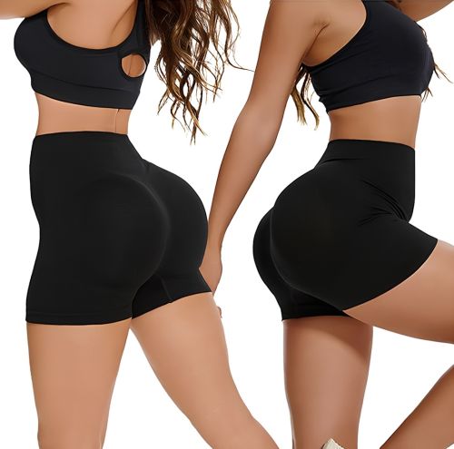 Жіночі безшовні шорти Lifting Yoga Shorts XZY8855 стягуючі спортивні велосипедки з високою талією та ефектом пуш ап для фітнесу Чорні S-XXL
