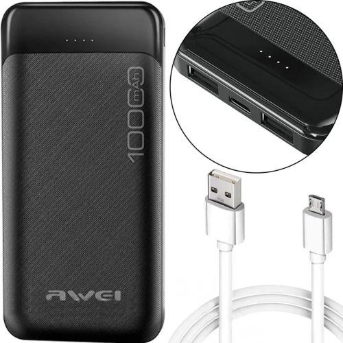 Зарядний пристрій УМБ Power Bank Awei P37k 10000 mAh 2xUSB, Портативна батарея повербанк зовнішній акумулятор зарядка з індикаторами для телефону