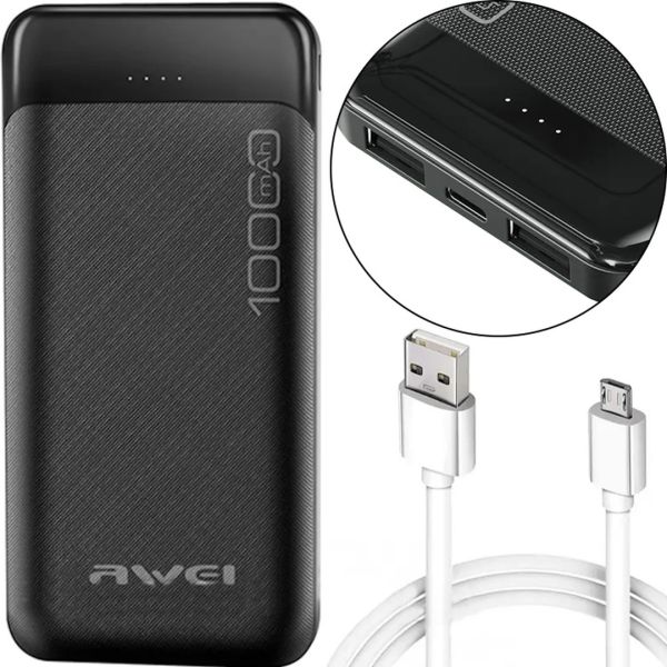 Зарядний пристрій УМБ Power Bank Awei P37k 10000 mAh 2xUSB, Портативна батарея повербанк зовнішній акумулятор зарядка з індикаторами для телефону
