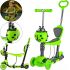 Триколісний дитячий самокат беговел Scooter FYS-2864 Green 5 в 1 зі складним сидінням, батьківською ручкою та колесами, що світяться, для дітей Зелений