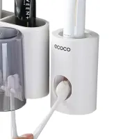Настінний тримач зубних щіток Ecoco XL-154 з автоматичним дозатором зубної пасти + 4 склянки, Диспенсер органайзер для зберігання приладдя