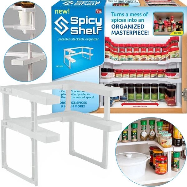 Універсальна Полиця-органайзер для спецій Spicy Shelf кухонна Полиця, стелаж, стійка, дворівневий органайзер, шафа для зберігання ємностей і банок