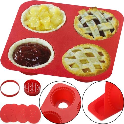 Силіконова форма My lil Pie Maker для випікання і запікання кексів, мафінів на 4 клітинки, Формочка для випічки кошичків і готування на кухні Червона