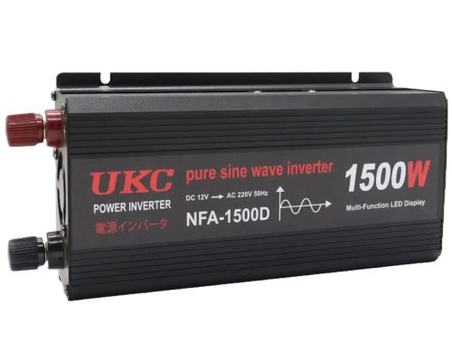 Автомобільний перетворювач інвертор UKC NFA-1500D 12V-220V з чистою синусоїдою 1500W, Автоперетворювач напруги струму AC/DC від акумулятора