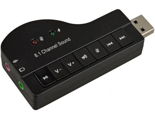 Внешняя звуковая карта USB 8.1 Piano внешний звуковой адаптер для ноутбука и ПК компьютера, аудиокарта юсб с кнопками управления 8.3х4.3 см