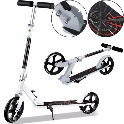 Двоколісний складаний самокат Scooter 888 BT-3 Білий з підніжкою і регулюванням висоти для підлітків 110 кг, Міський прямий самокат колеса 200мм