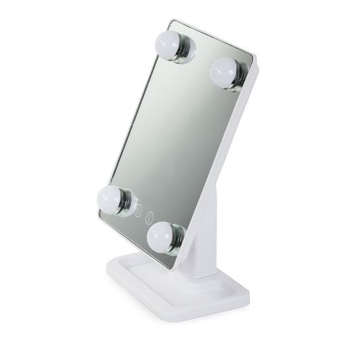 Настільне Косметичне дзеркало Cosmetie mirror 360 Rotation Angel з LED підсвічуванням для макіяжу, компактне прямокутне сенсорне дзеркало біле