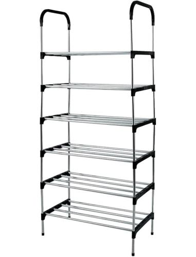 Підлогова Полиця органайзер Shoe Rack Rias RD-9005 для зберігання взуття 6 ярусів, стійка етажерка на 6 секцій полиць 115x56x30 см зі сталі срібляста