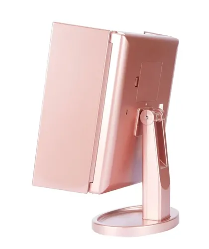 Косметичне потрійне дзеркало з сенсорною кнопкою Superstar Magnifying Mirror JN-817 3 в 1 зі збільшенням, складне дзеркало з LED підсвічуванням Рожеве