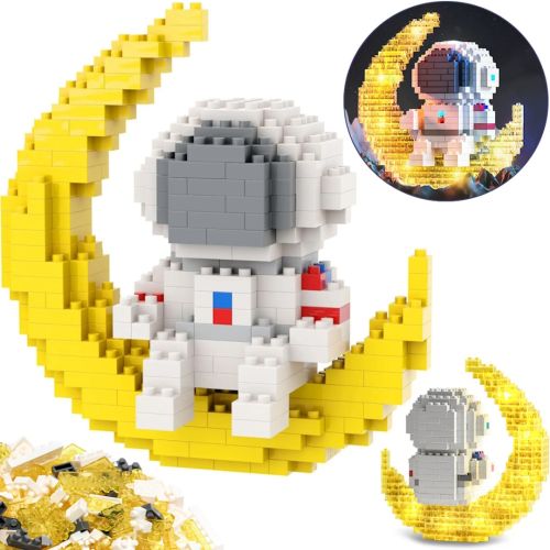 Дитячий міні-конструктор нічник Астронавт на місяці Space Travel W2201 розвиваючий блоковий 3D конструктор з LED підсвічуванням на 368 деталей
