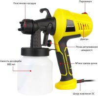Електричний фарборозпилювач фарби Electric Paint Sprayer 500W ручний прилад пульверизатор, розпилювач 800 мл краскопульт 3 ступеня розпилення