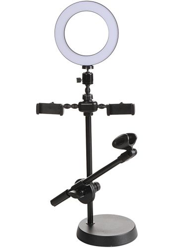 Кільцева LED лампа Phone Stand Youtuber HA - 12 селфи лампа 16 см настільний штатив з підставкою для мікрофона і двома тримачами для телефону від USB