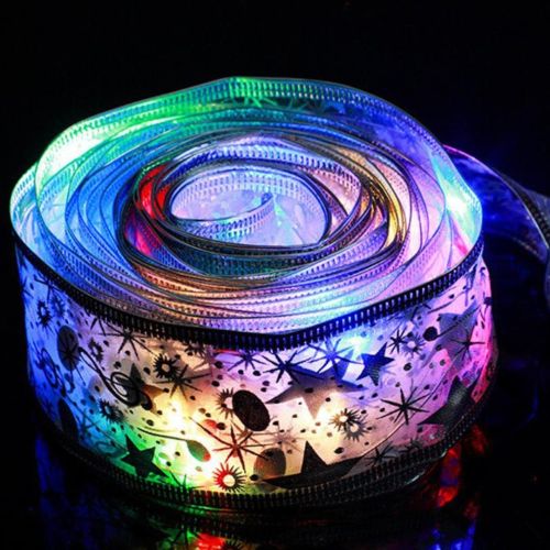 Світлодіодна гірлянда у вигляді стрічки LACESHINE RGB 5 метрів з малюнком сніжинок на батарейках, Новорічна стрічка 5м 50 LED діодів різнобарвна