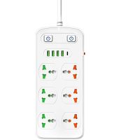Мережевий фільтр Power Socket AR-CP05 2500W на 6 розеток 4 USB 1 Type-C 2 м подовжувач переноска з вимикачем для підключення приладів до мережі Білий