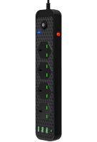 Мережевий фільтр Power Socket J02 3000w на 4 розетки 3 USB 3.4 A і 1 Type-C електричний Подовжувач переноска для підключення приладів до мережі Чорний