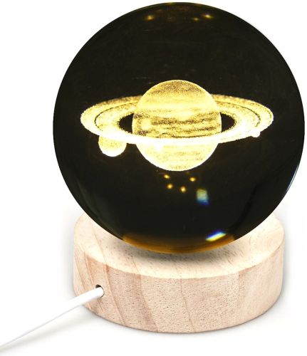 Кришталева куля-нічник Сатурн 3D Creative Visualization Lamp M-8062S світлодіодний LED нічник, Скляна куля світильник на акумуляторі від USB 