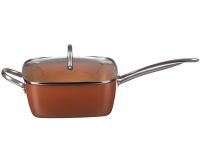 Универсальная сковорода Copper Cook Deep Square Pan Ampowar 24 см с фритюром и пароваркой с крышкой, Антипригарная сковородка фритюрница с дуршлагом