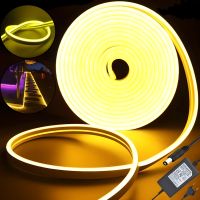 Светодиодная силиконовая лента LED NEON 0729 Yellow 5 м с блоком питания, Универсальная неоновая гибкая подсветка 12V-220V 5m в силиконе Желтая