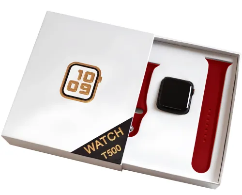 Наручний Смарт годинник Smart Watch T500 спортивний з мікрофоном, тонометром IP67 Aluminium 44mm Розумний годинник з функціями фітнесу та здоров'я Червоні