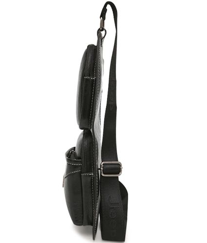 Мужская сумка рюкзак через плечо Jeep Bags 777 38х18 см нагрудная сумка бананка на грудь с отверстием для наушников из искусственной кожи Черная