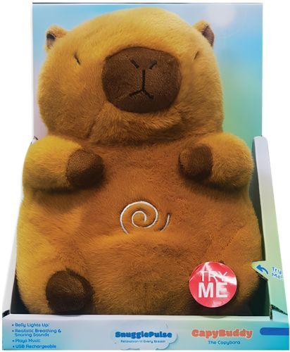 Інтерактивна дихаюча капібара Snuggle Pulse CapyBuddy 30 см м'яка плюшева іграшка, музичний нічник на батарейках для сну новонароджених дітей
