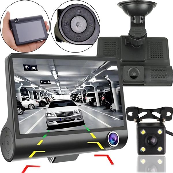 Автомобільний відеореєстратор DVR T655 HDR LCD 4 " Full Hd 3 камери, авторегістратор з камерою заднього виду з автономним живленням і датчиком удару