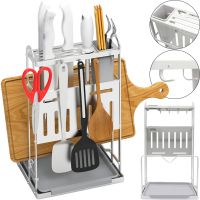 Кухонний органайзер сушарка Kitchen Rack CW-2001H для зберігання і сушіння столових приладів, Підставка стелаж для посуду дощечки і ножів Сріблястий