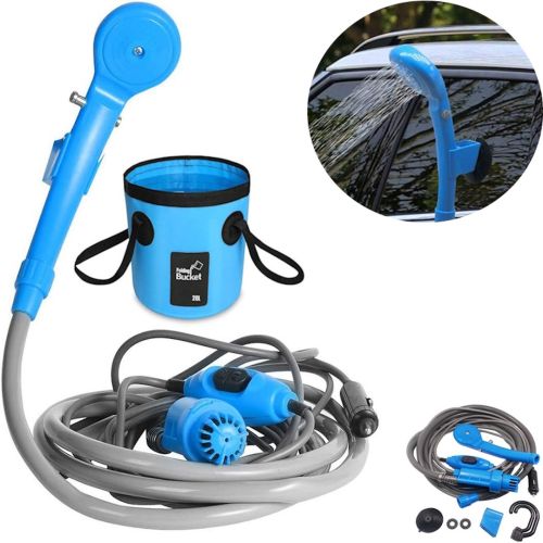 Автомобильный портативный душ Washing Spray With Bucket 12V на 20л, Походный душ от прикуривателя Автомойка для отдыха на природе и мытья машины