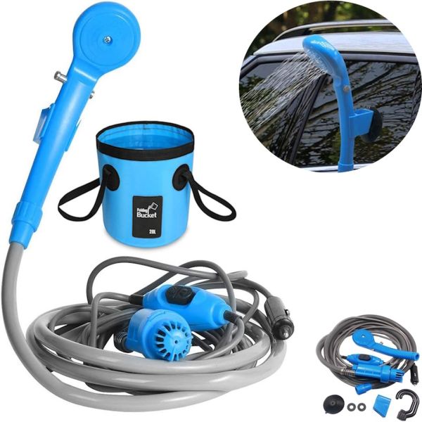 Автомобільний портативний душ Washing Spray With Bucket 12V на 20л, Похідний душ від прикурювача Автомийка для відпочинку на природі і миття машини