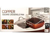 Универсальная сковорода Copper Cook Deep Square Pan Ampowar 24 см с фритюром и пароваркой с крышкой, Антипригарная сковородка фритюрница с дуршлагом