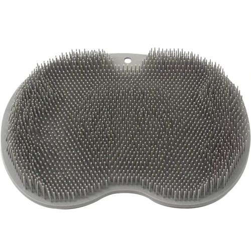 Силиконовый массажный коврик Чистюля щетка Shower Foot Scrubber Mat LY-379 Grey для спины и ног на присосках, Настенная нескользящая мочалка для душа Серая