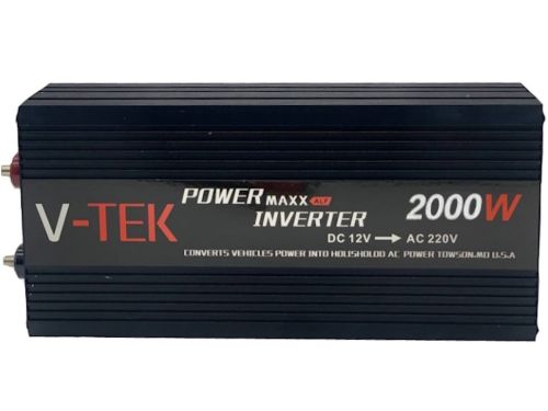 Автомобильный инвертор V-TEK PowerMaxx SSK-2000W 12V-220V от прикуривателя и аккумулятора, Авто преобразователь напряжения тока 12В 2000Вт, Черный