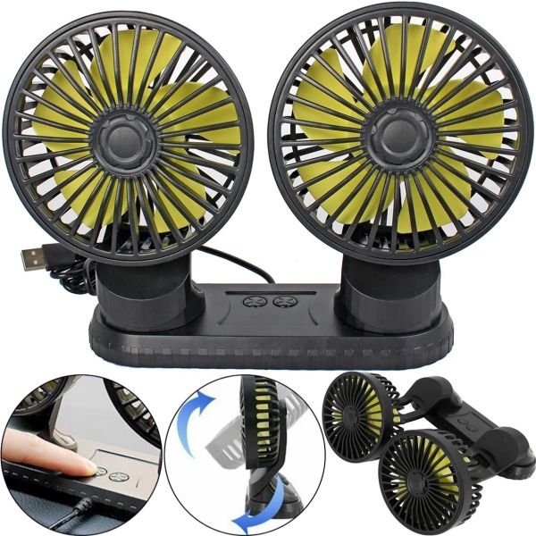 Автомобільний поворотний подвійний вентилятор Vehicle Fan F404 4 " з живленням від USB, охолоджуючий міні-вентилятор 3 швидкості на приладову панель