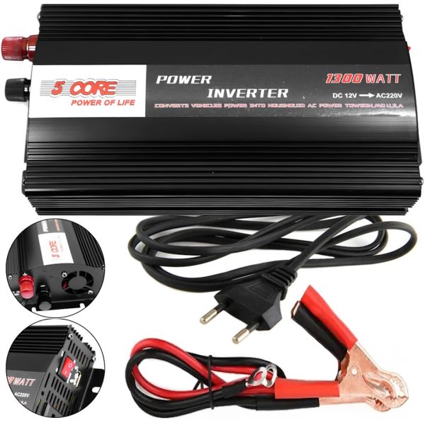 Автомобільний інвертор 5 CORE UPS AC/DC 12V-220V 1300W CRE-1300VA перетворювач напруги струму 12В 220В із зарядним від мережі та акумулятора