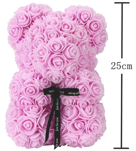 Маленький мишка из искусственных 3D роз Teddy Bear de Luxe 25 см Pink, Светло розовый медведь Тедди
