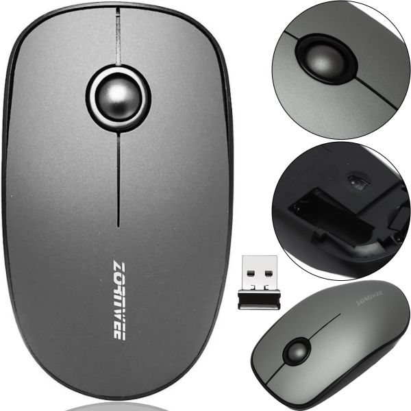 Бездротова Bluetooth мишка ZornWee W150 Grey для комп'ютера і ноутбука, Ігрова комп'ютерна блютуз миша 2.4GHZ USB для ПК від батарейок Сіра