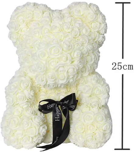 Маленький мишка из искусственных 3D роз Teddy Bear de Luxe 25 см White, белый медведь Тедди