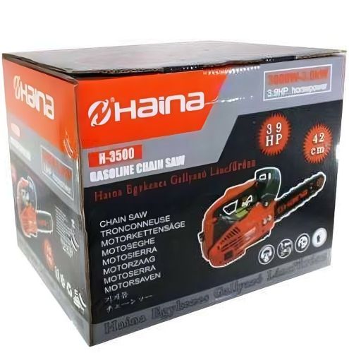 Бензинова ланцюгова пила HAINA H-3500 3.9 л. з шина 30см для обрізки дерев і розпилу дров, Бензопила Electric saw 42 см3 для однієї руки Помаранчева