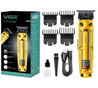 Акумуляторний тример для стрижки волосся VGR V-904 бездротова чоловіча машинка для окантовки бороди і вусів зі змінними насадками і LED дисплеєм USB