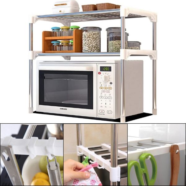 Полиця стелаж для мікрохвильовки Multifunctional storage rack NJ-452 настільний кухонний органайзер для мікрохвильової СВЧ-печі, Полиця-органайзер