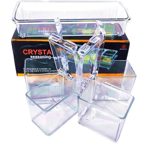 Набір ємностей для зберігання спецій і приправ Crystal Seasoning Box на 4 відсіки, акриловий органайзер, баночки для сипучих продуктів з підставкою