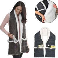 Зимняя двухсторонняя безрукавка шарф с карманами Huggle Pocket Scarf на флисе, Мягкий домашний плюшевый шарф жилетка на пуговицах Серый