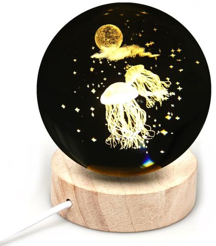 Кришталева куля-нічник Медузи 3D Creative Visualization Lamp світлодіодний LED нічник, прозорий Скляна куля світильник на акумуляторі від USB