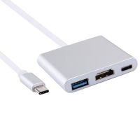 Кабель, адаптер, конвертер Buro Type-C на HDMI, USB 3.0, Type C, 3 в 1 концентратор для пристроїв з Type з портом, Перехідник hub розгалужувач білий