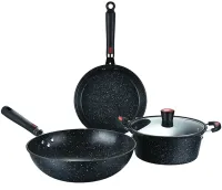 Кухонний набір посуду Longziwei WOK HH23 - 005 2 сковорідки і казанок для приготування їжі 3в1, Казан і сковорода з антипригарним покриттям MAG-782
