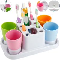 Органайзер для зубных щеток с дозатором пасты Happy Family Wash Gargle Suit RY-808 настольный держатель подставка на 4 стакана для аксессуаров Белый